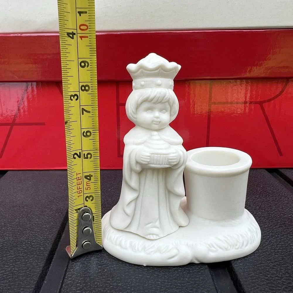 White Wise Men Kings Holy Night Ceramic Vintage Taper Candle Holder Christmas